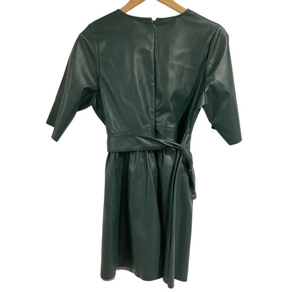 ASOS NWOT Green Faux Leather Dress Belted 10 Petite T shirt Mini Skater - Picture 4 of 9